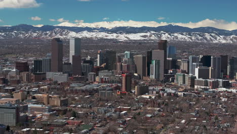 Stadtpark-Innenstadt-Denver-Colorado-Luftbild-Drohne-Spring-Mount-Blauer-Himmel-Evans-Front-Range-Rocky-Mountains-Vorgebirge-Wolkenkratzer-Nachbarschaft-Straßen-Ferril-Lake-Tagsüber-Sonnig-Wolken-Kreis-Rechts