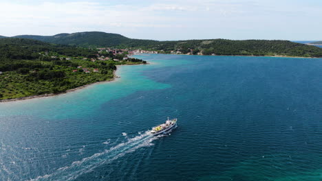 Aerial-View-Of-Jadrolinija-Ferry-Crossing-Zlarin-Island-Near-Sibenik-Town,-Croatia