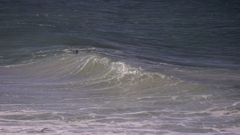 Ein-Surfer-Kämpft-Mit-Großer,-Rauer-Dünung-Vor-Fingal-Head,-Nord-New-South-Wales,-Australien