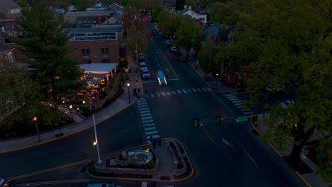 Aerial-night-hyperlapse-of-busy-small-town-in-America