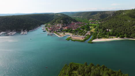 Krka-Rivernouth-And-Skradin-Townscape-Near-Krka-National-Park-In-The-Sibenik-Knin-County-Of-Croatia