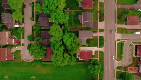 A-bird's-eye-view-captures-the-residential-neighborhood-of-Arlington-Heights-in-Illinois,-USA,-illustrating-the-essence-of-suburban-peace-and-communal-harmony