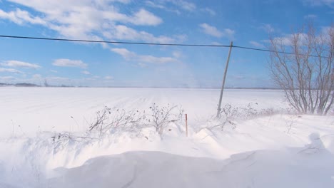Snowscape-Landscape-In-Saint-Jean-sur-Richelieu,-Quebec-Canada.-Close-up-Shot