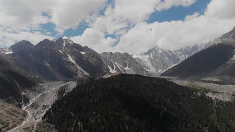 Aerial-drone-fly-Natural-Mountainous-Pakistani-Area,-panoramic-skyline-landscape