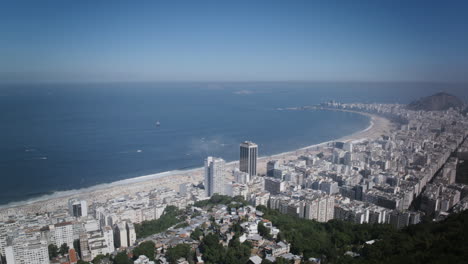 Static-aerial-time-lapse-of-Copacabana-on-a-beach-in-Rio-de-Janeiro-Brazil-during-the-day