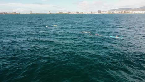 Grupo-De-Nadadores-En-Mar-Abierto-Durante-El-Día-Soleado