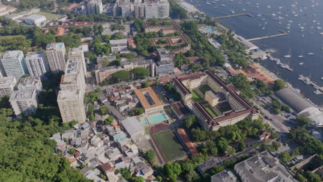 Aerial-footage-flying-over-universities-in-Rio-de-Janeiro,-Brazil