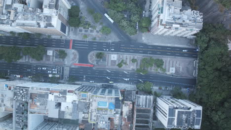 Top-down,-aerial-Time-lapse-of-the-streets-coming-out-of-the-tunnel-in-a-Copacabana-beach-in-Rio-de-Janeiro-Brazil