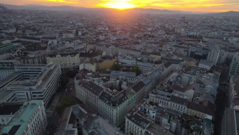 Aerial-Shot-of-Vienna-City-at-Sunset-in-Austria