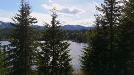 Aufsteigender-Blick-Auf-Den-Gold-Creek-Pond-Und-Die-Natur-An-Einem-Blauen-Tag-Im-Bundesstaat-Washington