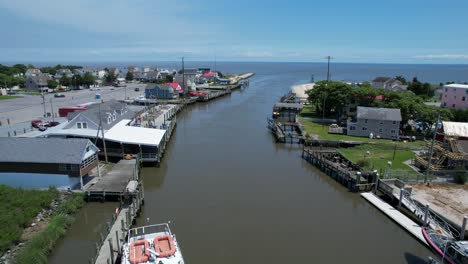 Bowers-Beach-Delaware-drone-leaving-harbor-sunny-summer-marina-harbor