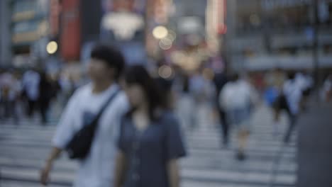 Shibuya-Pedestrian-Crossing-Blurry-Billboard-Lights,-Tokyo-Japan
