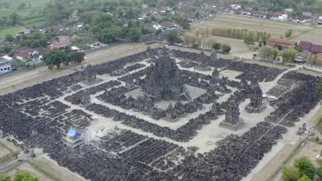 Aerial-view-of-the-Prambanan-temple,-an-Hindu-temple-in-Yogyakarta,-Indonesia