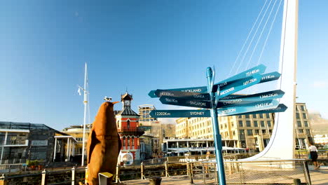 Victoria-Und-Alfred-Waterfront-Drehbrücke-Und-Riesige-Pinguinstatue