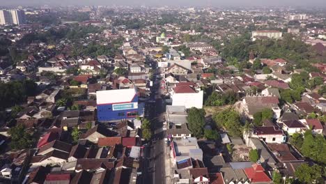 Aerial-view-of-Yogyakarta-city-and-city-street-is-quite-crowded