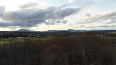 Drone-flies-at-a-park-near-the-Blue-Ridge-Mountains-at-sunset