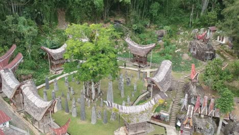 Aerial-done-footage-of-Traditional-Tomb-at-Bori-Toraja,-Sulawesi,-Indonesia