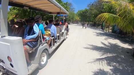 Clip-De-Turistas-O-Personas-Moviéndose-A-La-Playa-En-Tranvía-En-La-Isla-De-Labadee,-Vídeo-De-Fondo-De-Haití