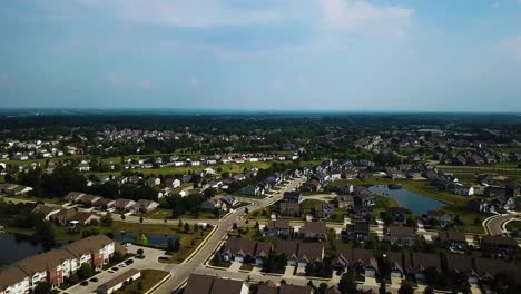 Fly-Over-Small-Beautiful-Town-With-Summer-Colors