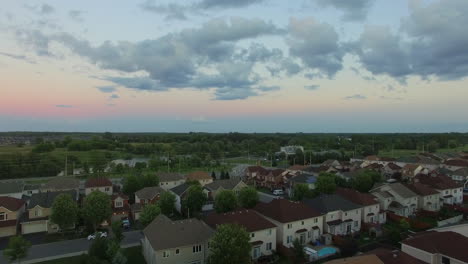 Overhead-view-of-a-calm-suburban-neighbourhood-at-dusk