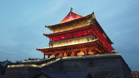 Xian,-China---July-2019-:-Xian-Bell-Drum-Tower-beautifully-lit-and-illuminated-at-night,-Shaaxi-Province