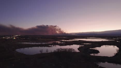 Drone-Aerial-View-Of-Marshall-Fire-In-Boulder-County-Colorado-Wildfire-Smoke-At-Golden-Hour-Evening-Time