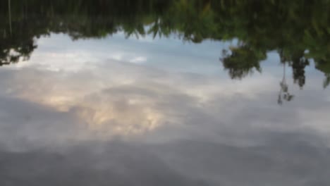 Close-up-of-calm-lake-water-with-reflection-of-the-sky-and-nature