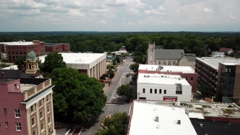 Aerial-of-Concord-NC-buildings-in-downtown-area-shot-in-4k