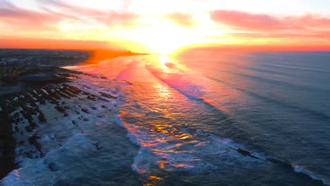 Aerial-View-of-Colorful-sunset-of-Casablanca-Morocco