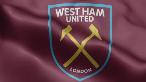 4k-animated-closeup-loop-of-a-waving-flag-of-the-Premier-League-football-soccer-West-Ham-team-in-the-UK