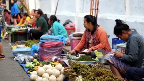 Der-Luang-Prabang-Morgenmarkt-Ist-Der-Markt-In-Der-Weltkulturerbestadt-Luang-Prabang.-Sie-Nutzen-Die-Gasse-Neben-Dem-Tempel,-Um-Ihre-Waren-Wie-Frisches-Gemüse,-Fisch-Und-Wildtiere-Zu-Verkaufen.