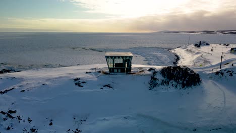 Aerial-Of-Hinode-Cape-Lookout-La-Luna-During-Winter-Snow-Cover-With-Frozen-Sea-Of-Okhotsk-In-Hokkaido