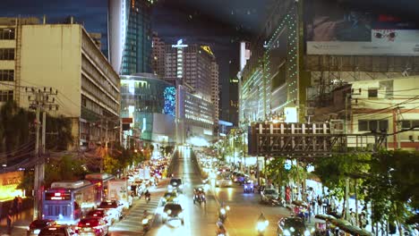 Calle-Concurrida-Vista-Amplia-Noche-Bangkok,-Tailandia