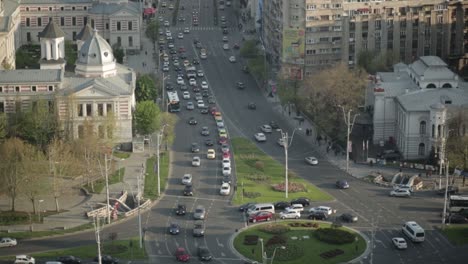 Traffic-seen-from-above-on-a-daylight-in-Bucharest,-Romania