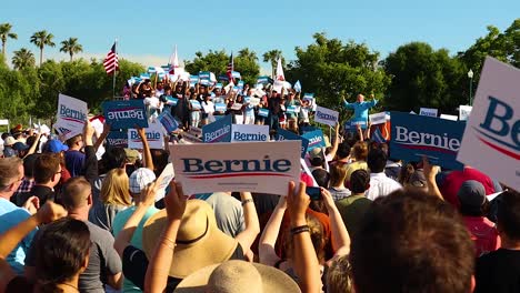 About-2500-people-gathered-for-Bernie-Sanders-Political-rally-in-San-Jose,-CA-as-Ben-Cohen-of-Ben-and-Jerry's-speaks-at-Guadalupe-River-East-Arena-Green-as-he-campaigns-for-presidential-election-2020