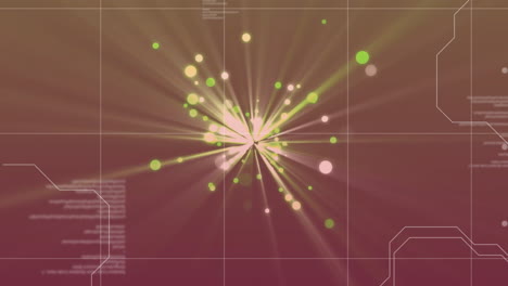 Animation-Von-Leuchtenden-Lichtstrahlen-Und-Lichtpunkten-über-Der-Datenverarbeitung-Auf-Braunem-Hintergrund