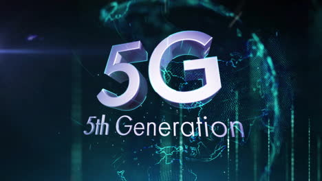 Animation-of-5g,-fifth-generation-over-global-network-and-data-processing-on-dark-background