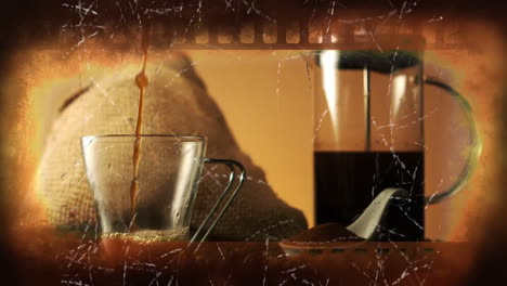 Old-movie-tape-on-a-flowing-coffee-background
