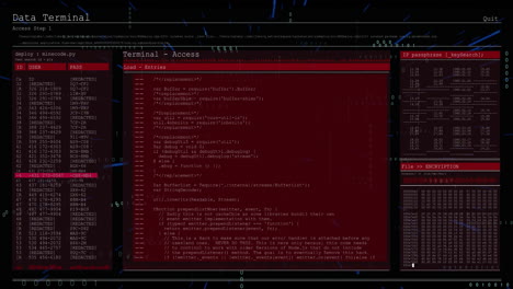 Animation-of-data-processing-on-interface-with-red-and-black-background