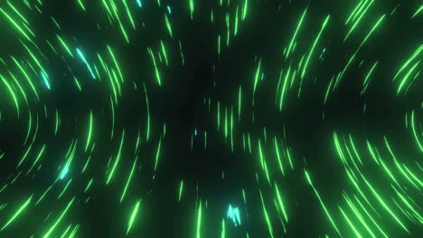 Animation-of-glowing-green-light-trails-moving-on-black-background