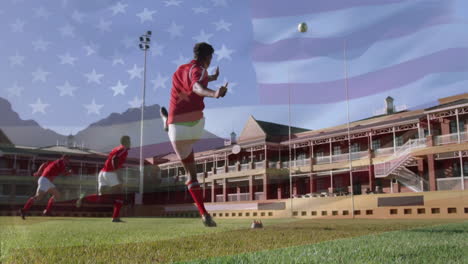 Animation-Der-Flagge-Der-USA-über-Verschiedenen-Männlichen-Rugbyspielern