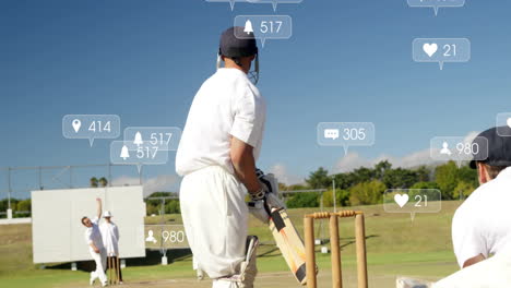Animation-of-icons-and-data-processing-over-diverse-male-cricket-players