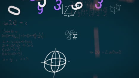 Animation-Von-Zahlen-Und-Mathematischen-Gleichungen-Auf-Schwarzem-Hintergrund