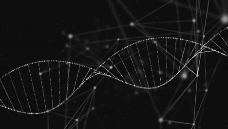 Animation-of-network-of-connections-and-dna-strand-on-black-background