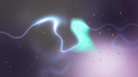 Animation-Einer-Leuchtenden-Blauen-Und-Weißen-Energiewelle-über-Orangefarbenen-Lichtpunkten-Auf-Dunklem-Hintergrund