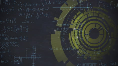 Animación-Del-Procesamiento-De-Un-Escáner-Circular-Amarillo-Sobre-Ecuaciones-Matemáticas-Sobre-Fondo-Oscuro