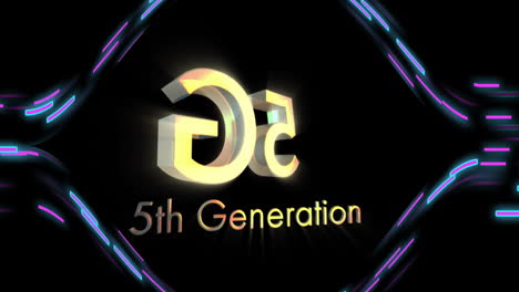 Animation-Der-5.-5G-Generation-über-Bewegten-Linien-Auf-Schwarzem-Hintergrund