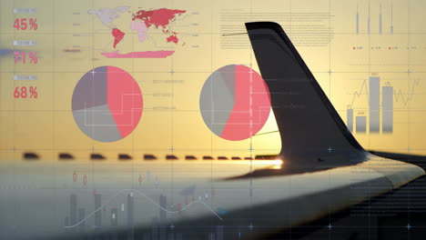 Animation-Der-Datenverarbeitung-Und-Diagramme-über-Einem-Flugzeug-Am-Flughafen