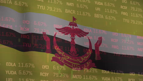 Animation-Der-Flagge-Von-Brunei-über-Der-Verarbeitung-Finanzieller-Daten
