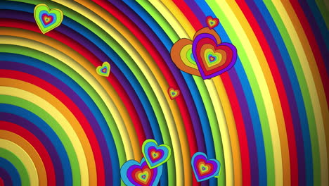 Animation-of-pride-lgbtq-hearts-and-rainbow-shapes-background
